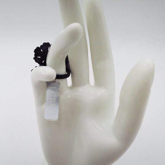 NWT J. Crew Dogwood Blossom Matte Black with Gems Cocktail Ring Size M - Picture 16 of 16